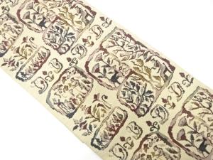 アンティーク　動物・花更紗模様織り出し名古屋帯（着用可）